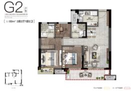 融创观樾台3室2厅1厨2卫建面89.00㎡