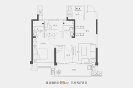 恒宇国际观邸3室2厅1厨2卫建面86.00㎡