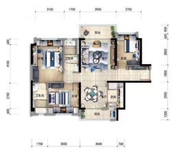 碧桂园·天玺3室2厅1厨2卫建面110.00㎡