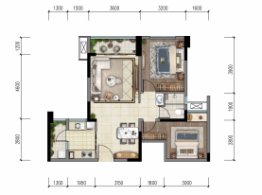 和裕璟棠府2室2厅1厨1卫建面75.00㎡