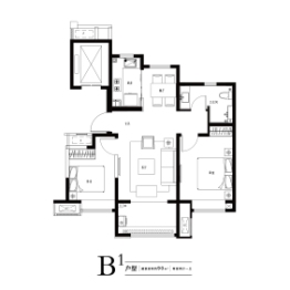 海信文墨里2室2厅1厨1卫建面90.00㎡