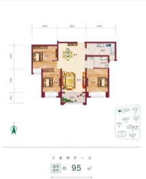 逸景佲园·誉峰3室2厅1厨1卫建面97.00㎡