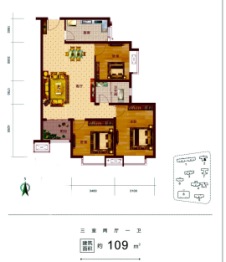 逸景佲园·誉峰3室2厅1厨1卫建面109.00㎡