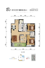恒华揽悦2室2厅1厨2卫建面98.55㎡