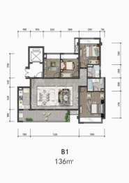 首创禧瑞锦江4室建面136.00㎡