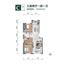 恒昌华府3室2厅1厨1卫建面101.80㎡