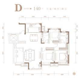 雅居乐御宾府3室2厅1厨2卫建面140.00㎡