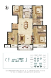 郑州孔雀城公园海4室2厅1厨2卫建面115.00㎡