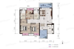 融创滨江粤府3室2厅1厨2卫建面104.00㎡