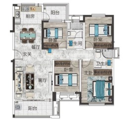 澳海紫东府4室2厅1厨2卫建面140.00㎡