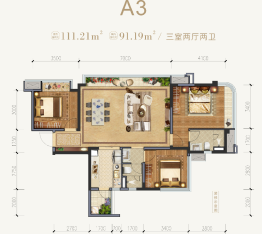 领地·蘭台府3室2厅1厨2卫建面111.21㎡