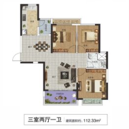 恒大悦府3室2厅1厨1卫建面112.00㎡