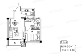 通州湾十里蓝院1室2厅1厨1卫建面60.00㎡