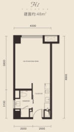 保利天悦1室1厨1卫建面48.00㎡