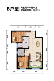 兰雅亲河湾2室2厅1厨1卫建面92.54㎡