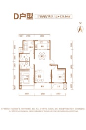 中煦春风十里3室2厅1厨2卫建面126.16㎡