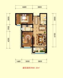 福临名邸2室2厅1厨1卫建面92.22㎡