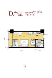 金色河畔公寓1室1厅1厨1卫建面52.46㎡