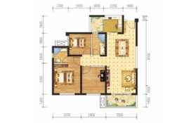 万禾滨江1号3室2厅1厨2卫建面90.84㎡