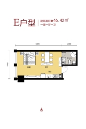 金色河畔公寓1室1厅1厨1卫建面46.42㎡