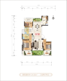 兴悦壹品3室2厅1厨2卫建面124.56㎡