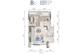 融侨星域2室2厅1厨1卫建面62.00㎡