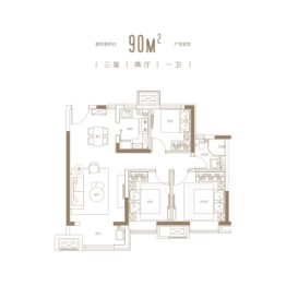 合景领峰3室2厅1厨1卫建面90.00㎡