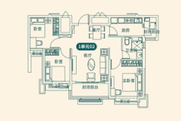 恒大悦珑湾3室2厅1厨1卫建面107.67㎡