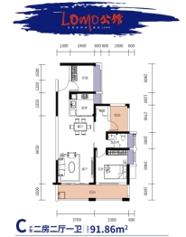 LOMO公馆2室2厅1厨1卫建面91.00㎡