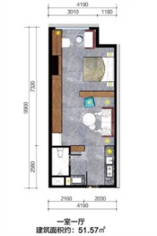 高星·西铁新城1室1厅1厨1卫建面51.57㎡