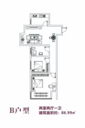 秀水华庭2室2厅1厨1卫建面86.99㎡