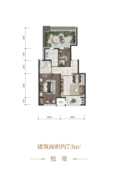 熙湖悦著2室2厅1厨1卫建面73.00㎡