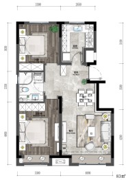 力旺林溪湖2室2厅1厨1卫建面83.00㎡