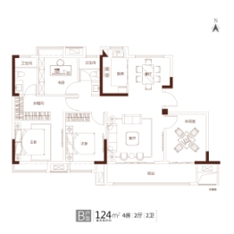 石榴湖山春晓4室2厅1厨2卫建面124.00㎡