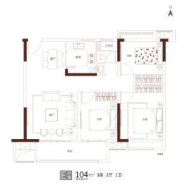 石榴湖山春晓3室2厅1厨1卫建面104.00㎡