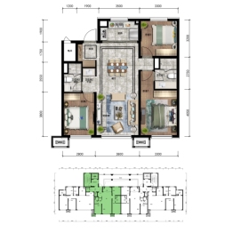 万科北宸之光3室2厅1厨2卫建面112.00㎡