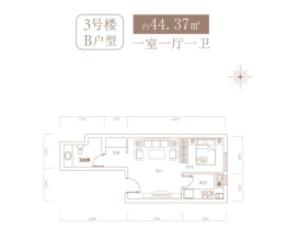 青年城未来御1室1厅1厨1卫建面44.37㎡