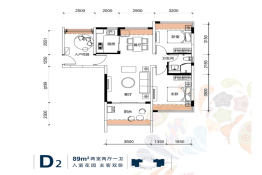 三亚棕榈滩2室2厅1厨1卫建面89.00㎡