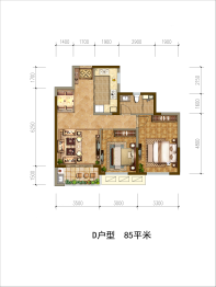 绿地新都会2室2厅1厨1卫建面85.00㎡