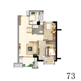 榕发·观湖郡2室2厅1厨1卫建面73.00㎡