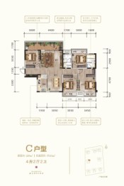 东投雍和府4室2厅1厨2卫建面127.00㎡