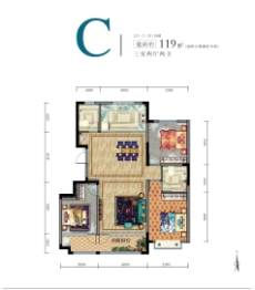 恒信阳光城3室2厅1厨2卫建面119.00㎡