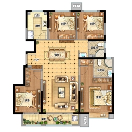 中昂祥云府建面约130㎡4室2厅2卫户型4室2厅2卫1厨 建面130㎡