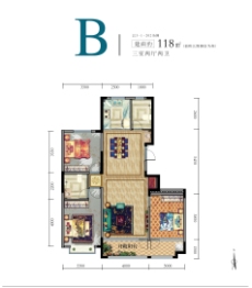 恒信阳光城3室2厅1厨2卫建面118.00㎡