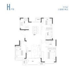 雅居乐津侨国际小镇3室2厅1厨2卫建面115.00㎡
