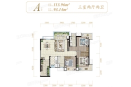 石竹盛璟东方3室2厅1厨2卫建面113.96㎡