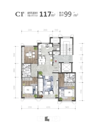 皓月·天墅3室2厅1厨2卫建面117.00㎡