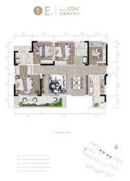 正黄翡翠堂4室2厅1厨2卫建面122.00㎡