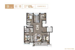 越秀相悦四季雅苑4室2厅1厨2卫建面125.00㎡