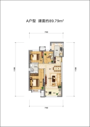 首钢·柒里风华2室2厅1厨1卫建面89.79㎡